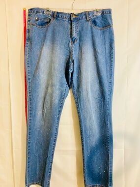 Women's Skinny Blue Jeans with Subtle Rhinestone Accents